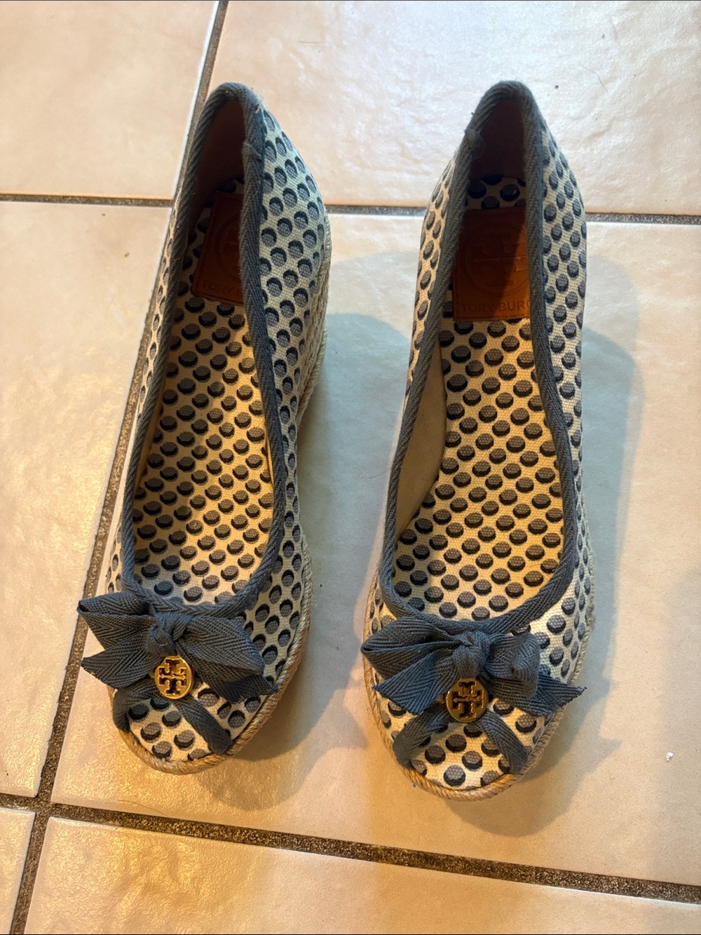 Tory Burch Blue Polka Dot Bow Espadrille Flats